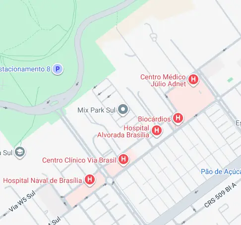 Mapa com a localização do consultório no Ed. Mix Park Sul, SGAS 910, Asa Sul, Brasília-DF